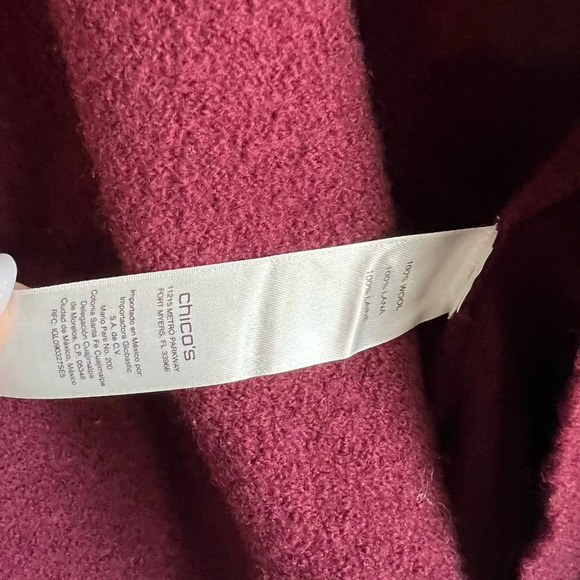 Chico’s Red Wine Boiled Wool Zip Up Moto Jacket Sweater size 0 - Picture 8 of 9